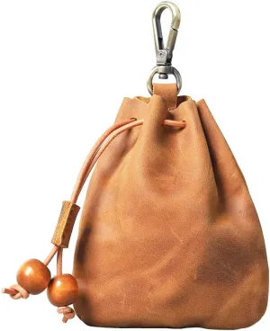1 Pcs Leather Mini Medieval Pouch Keychain, Coin Organizer, Change Holder, Leather Drawstring Pouch for Men & Women