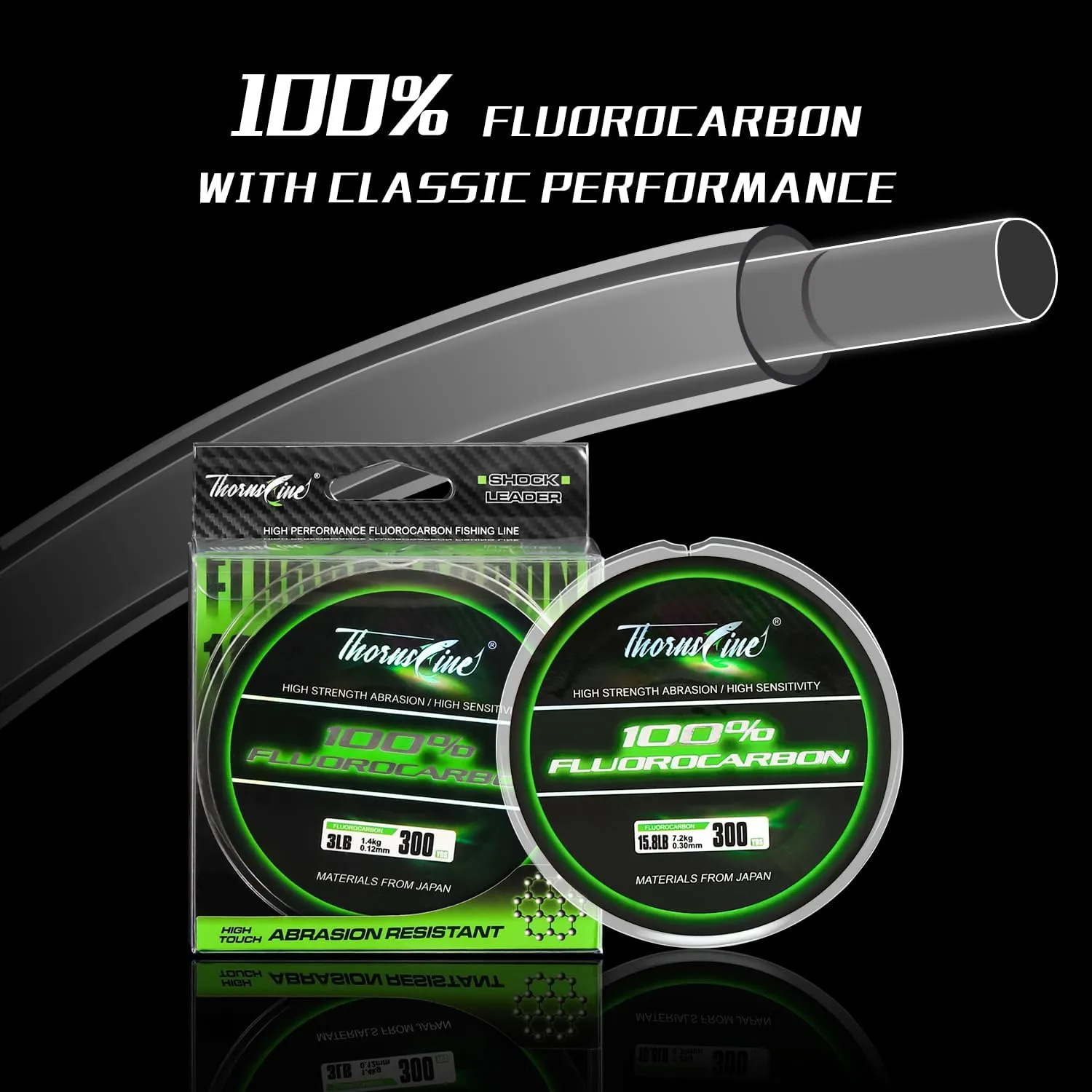 100% Pure Fluorocarbon Fishing Line - Premium Leader Material from Japan - High Strength, Abrasion-Resistant, Fast Sinking - Freshwater and Saltwater Fishing Leader