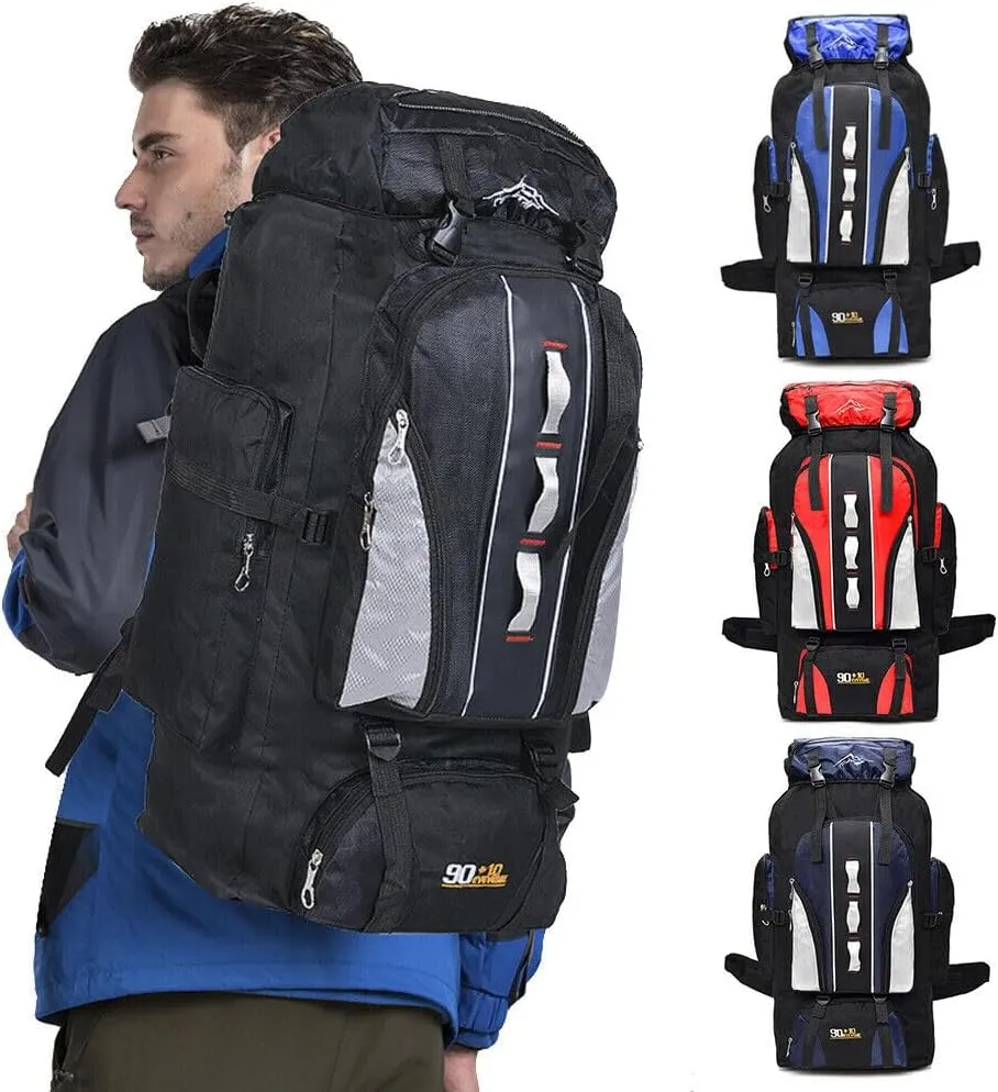 100L Camping Hiking Backpack, Large Military Tactical Backpack Waterproof Travel Daypack Survival Rucksack Bushcraft Backpack Lightweight Outdoor Camping Bag, Dark Bue-2