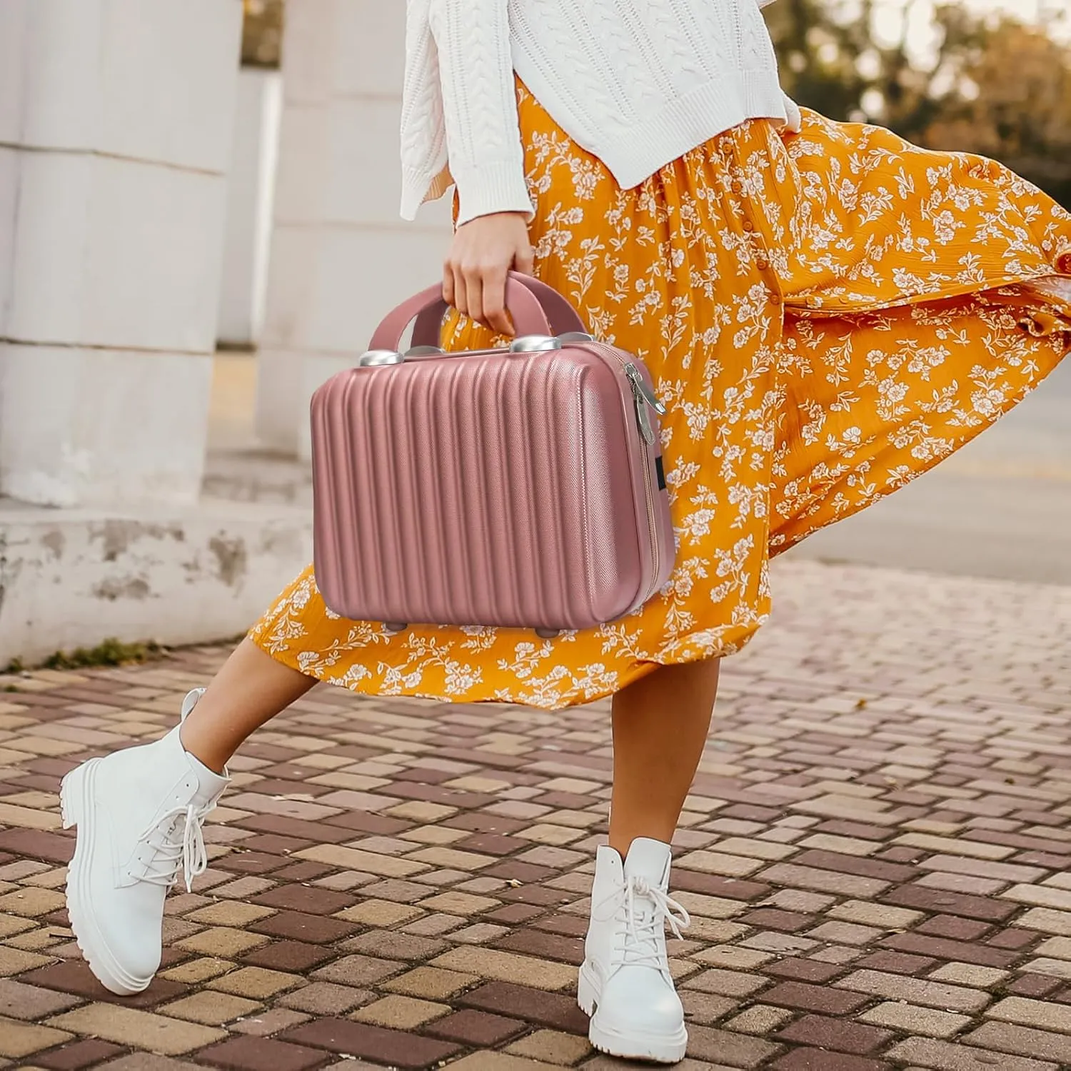 11 Inch Hard Shell Makeup Travel Case Portable Cosmetic Train Case Bag with Elastic Straps, Mini Suitcase for Travel Organizer Toiletry Gift for Women.