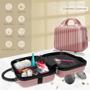 11 Inch Hard Shell Makeup Travel Case Portable Cosmetic Train Case Bag with Elastic Straps, Mini Suitcase for Travel Organizer Toiletry Gift for Women.