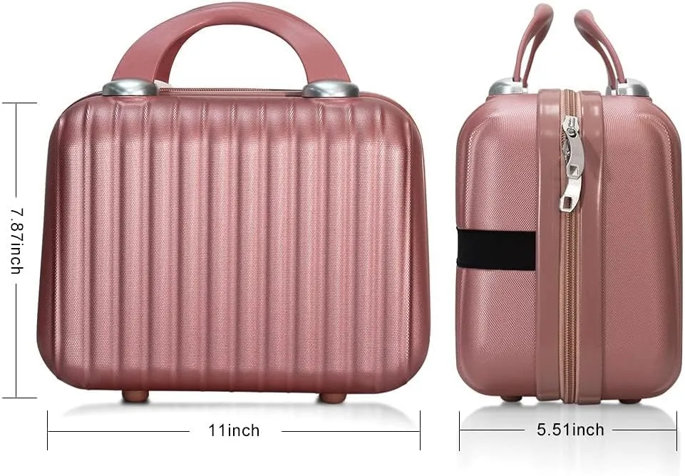 11 Inch Hard Shell Makeup Travel Case Portable Cosmetic Train Case Bag with Elastic Straps, Mini Suitcase for Travel Organizer Toiletry Gift for Women.