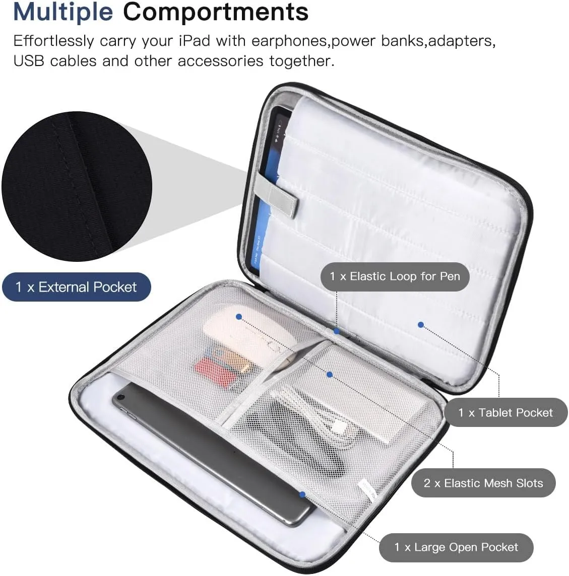 12-12.9 Inch Tablet Sleeve Bag for 12.4" Samsung Galaxy Tab S10  S9  Plus/S8 /S7  Plus/S7 FE,2025 13" iPad Air M3 M2/iPad Pro M4/Pro 12.9"/Microsoft Surface Go 2 12.4"/Pro 11 10 Carrying Case-Black