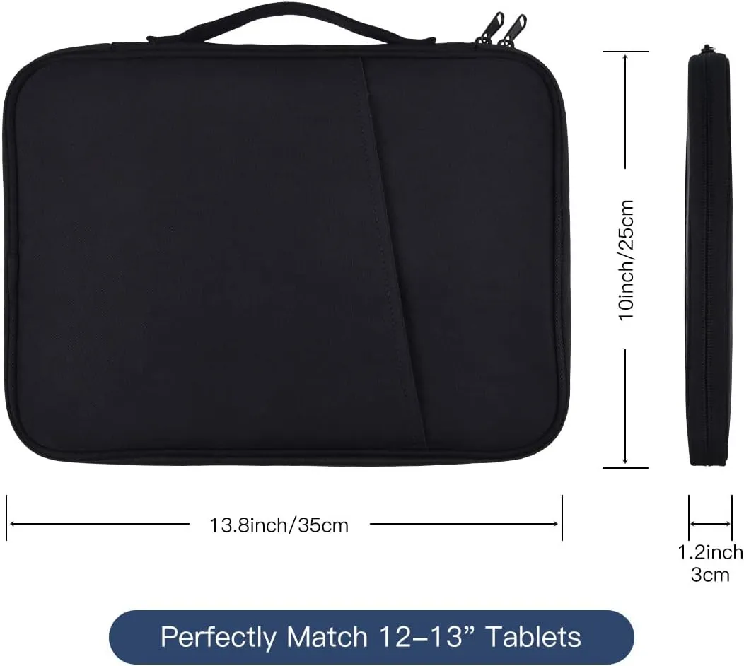 12-12.9 Inch Tablet Sleeve Bag for 12.4" Samsung Galaxy Tab S10  S9  Plus/S8 /S7  Plus/S7 FE,2025 13" iPad Air M3 M2/iPad Pro M4/Pro 12.9"/Microsoft Surface Go 2 12.4"/Pro 11 10 Carrying Case-Black