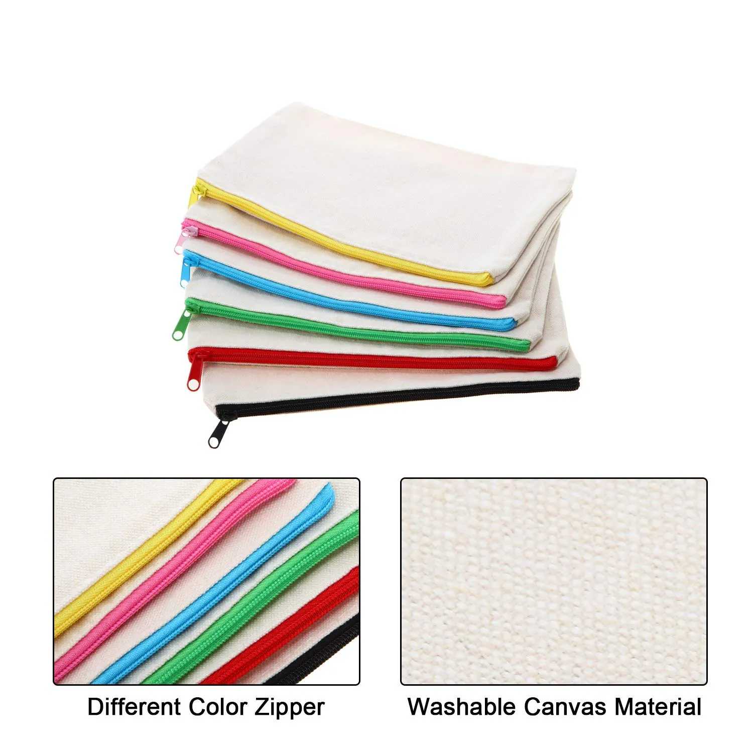 12 Pieces Multipurpose Canvas Cosmetic Bag Makeup Pouches with Zipper Canvas Bag Blank Makeup Bag Pouch Travel Toiletry Bag for Women DIY(S)