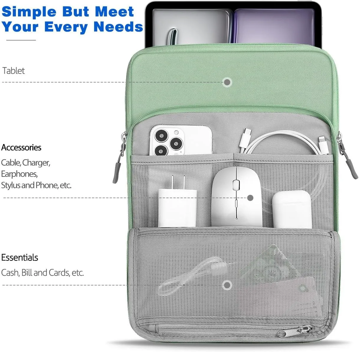 13-13.3 Inch Tablet Sleeve Case Shoulder Bag for iPad Pro 13", iPad Air 13", iPad Pro 12.9", Galaxy Tab S10  Plus