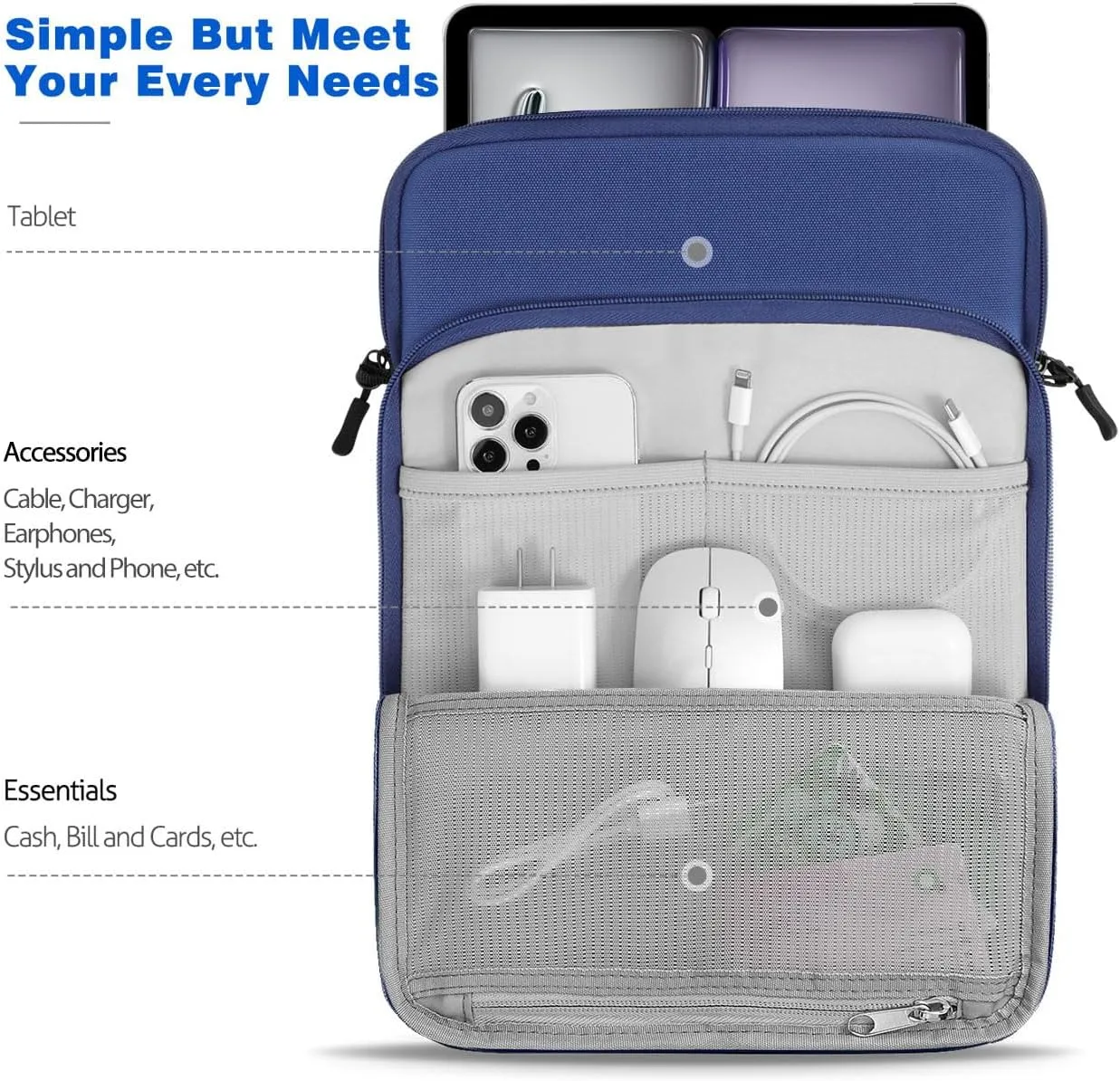 13-13.3 Inch Tablet Sleeve Case Shoulder Bag for iPad Pro 13", iPad Air 13", iPad Pro 12.9", Galaxy Tab S10  Plus