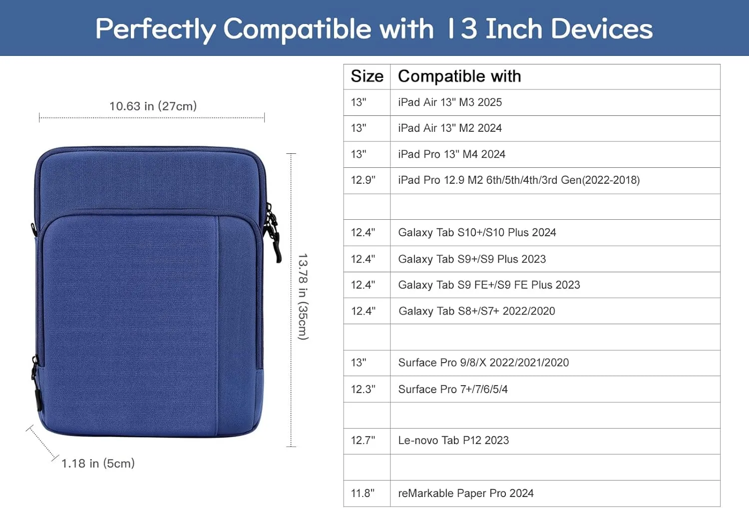13-13.3 Inch Tablet Sleeve Case Shoulder Bag for iPad Pro 13", iPad Air 13", iPad Pro 12.9", Galaxy Tab S10  Plus