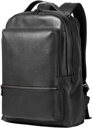 15.6 Inch Genuine Leather Laptop Backpack for Men Women, Business Travel Backpack Hiking Rucksack Daypack (2#Black)