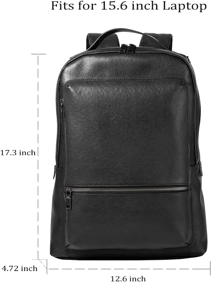 15.6 Inch Genuine Leather Laptop Backpack for Men Women, Business Travel Backpack Hiking Rucksack Daypack (2#Black)