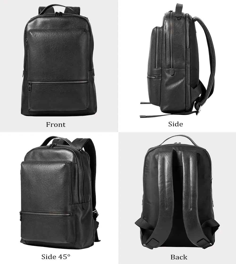 15.6 Inch Genuine Leather Laptop Backpack for Men Women, Business Travel Backpack Hiking Rucksack Daypack (2#Black)