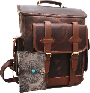 16 Inch Handmade Leather Backpack For Men Vintage Travel Laptop Rucksack For Women Hiking Trekking Backpack Shoulder Rucksack Backpack