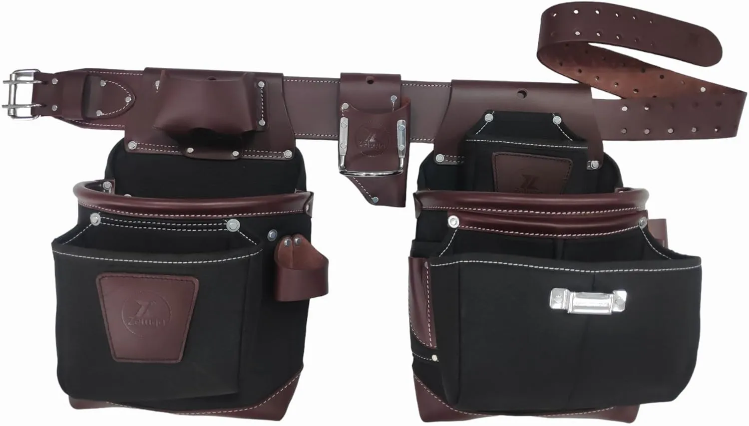 20-171 100% Leather Tool Belt, Bag, Carpenter, Construction, Framers, Handyman and Electrician Tool Bag Set, Brown