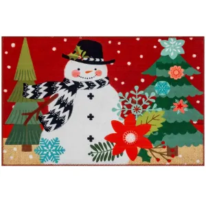 22 x 32 in. Snowman on Burlap Rectangle Accent Rug Multi Color