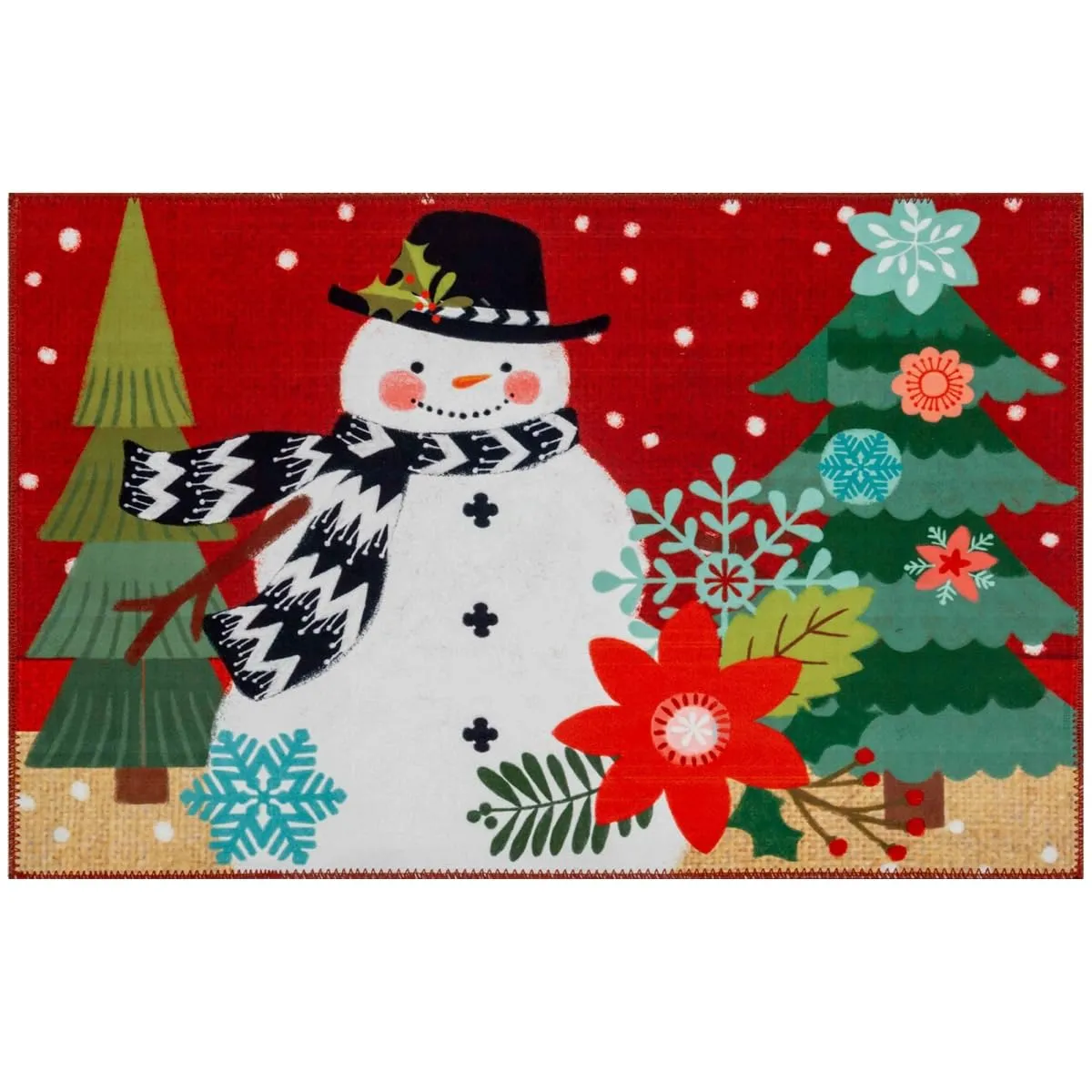 22 x 32 in. Snowman on Burlap Rectangle Accent Rug Multi Color