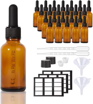 24 Pack, Glass Dropper Bottles 1oz for Oil with Small Funnel,Small Travel Containers Tincture Bottles with Dropper