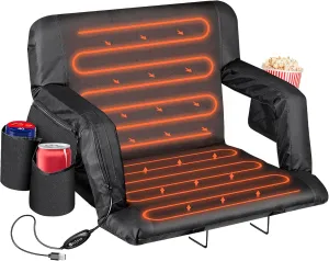 25'' Dual-Sided Heated Stadium Chair with Back Support & Wide Cushion, Portable Foldable Bleacher Seats with 3 Heat Levels and Hooks for Outdoor Sports, Camping, Events