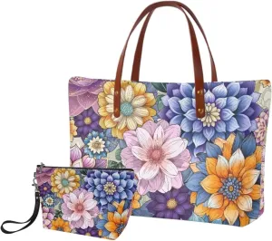 2PCS Handbag and Wallet Set for Women Hobo Bag Satchel Purse Tote Handbag Top Handle Bag with PU Make Up Bag