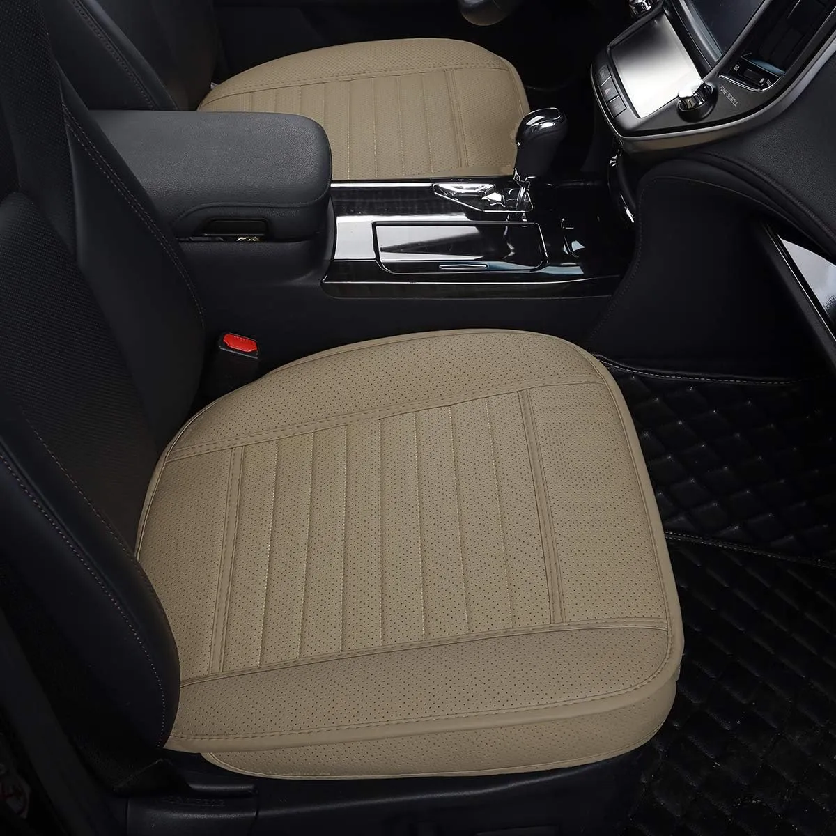 (2PCS PU Leather Seat Covers Auto Seat Protector Car Seat Covers for Front Seat with Side Flaps,(Deep20 inch × Width20 inch × Thick 0.4 inch) (Beige-2 PCS)