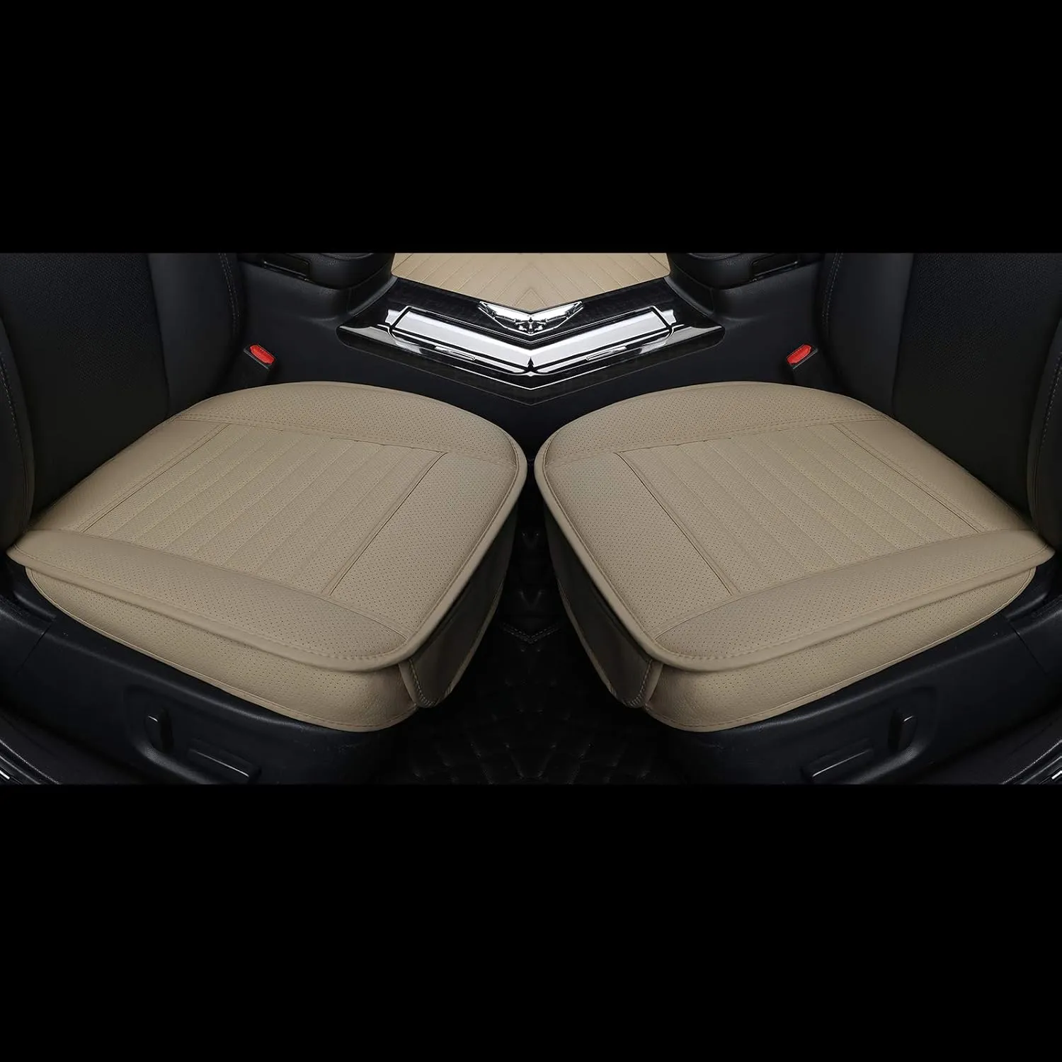 (2PCS PU Leather Seat Covers Auto Seat Protector Car Seat Covers for Front Seat with Side Flaps,(Deep20 inch × Width20 inch × Thick 0.4 inch) (Beige-2 PCS)