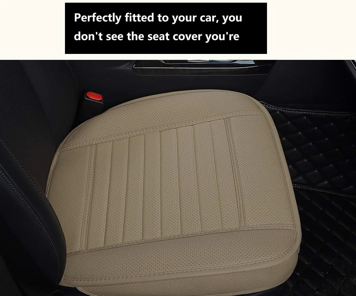 (2PCS PU Leather Seat Covers Auto Seat Protector Car Seat Covers for Front Seat with Side Flaps,(Deep20 inch × Width20 inch × Thick 0.4 inch) (Beige-2 PCS)