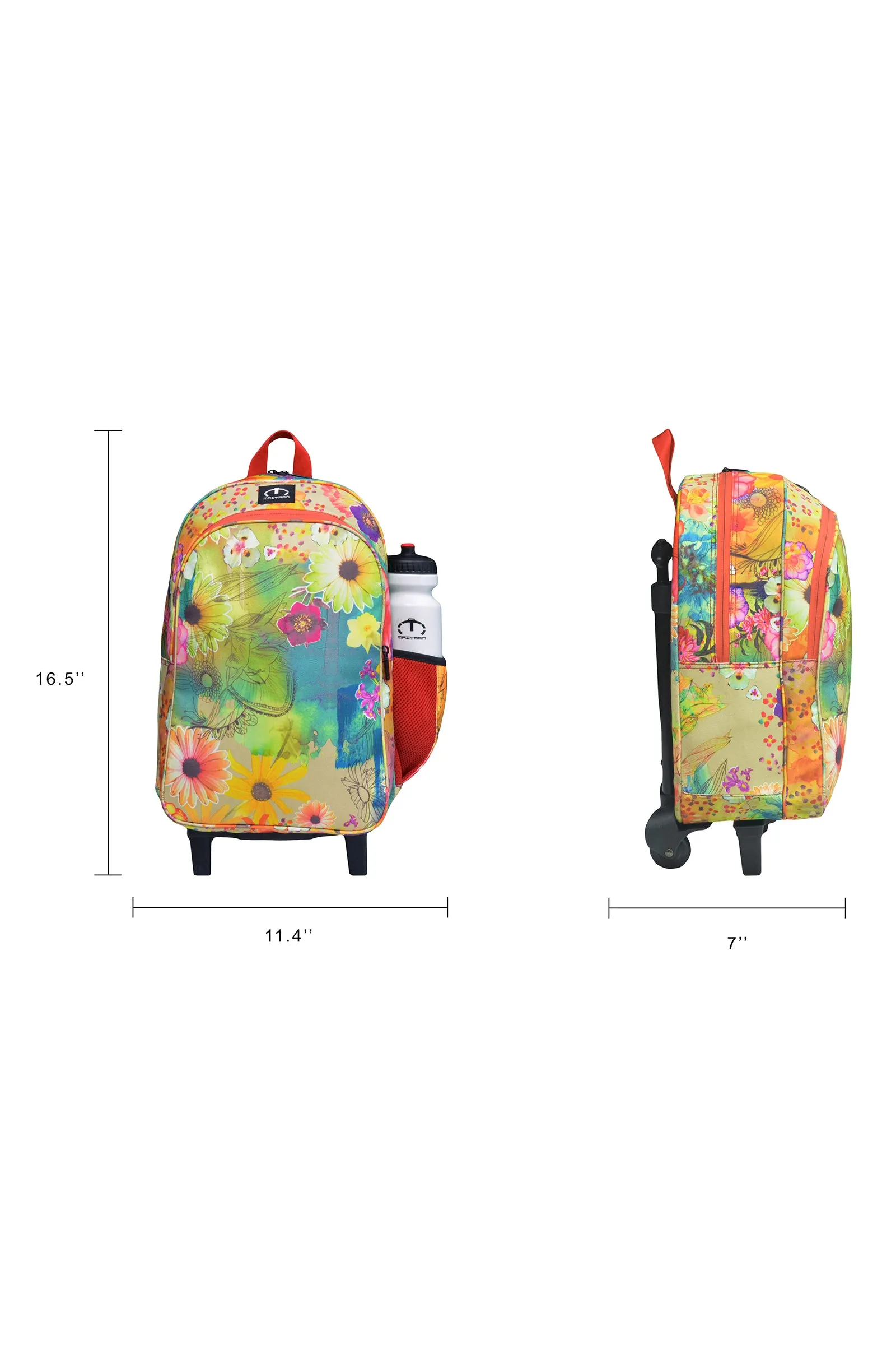 3 IN 1 MULTICOLOR FLOWER SCHOOL TROLLEY BAG [TROLLEY BAG   LUNCH BOX   GEOMETRY POUCH]- CLASS 8 to 10