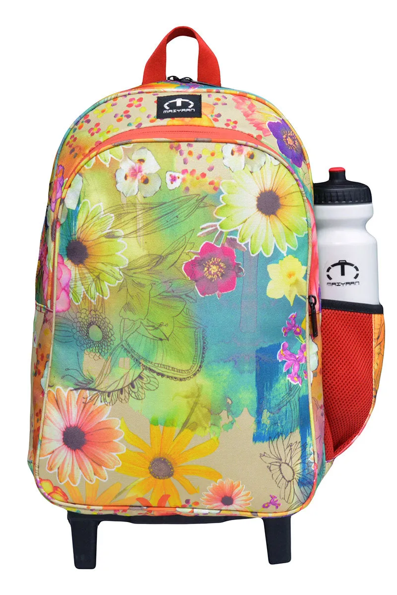 3 IN 1 MULTICOLOR FLOWER SCHOOL TROLLEY BAG [TROLLEY BAG   LUNCH BOX   GEOMETRY POUCH]- CLASS 8 to 10
