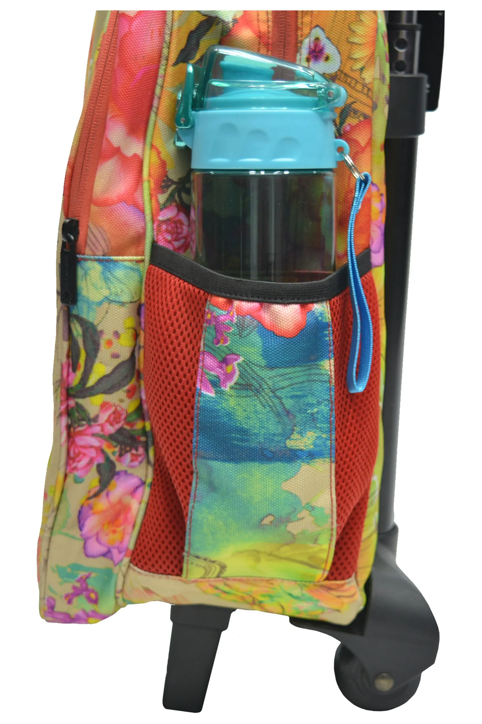 3 IN 1 MULTICOLOR FLOWER SCHOOL TROLLEY BAG [TROLLEY BAG   LUNCH BOX   GEOMETRY POUCH]- CLASS 8 to 10