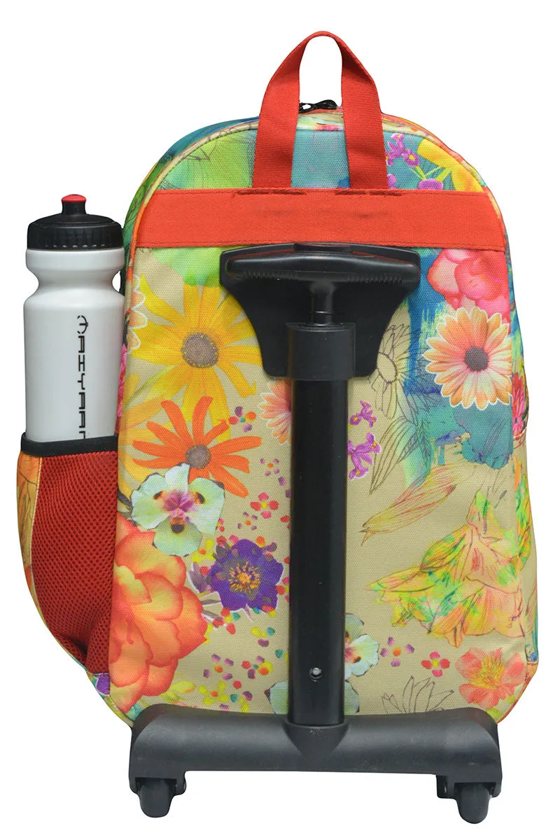 3 IN 1 MULTICOLOR FLOWER SCHOOL TROLLEY BAG [TROLLEY BAG   LUNCH BOX   GEOMETRY POUCH]- CLASS 8 to 10
