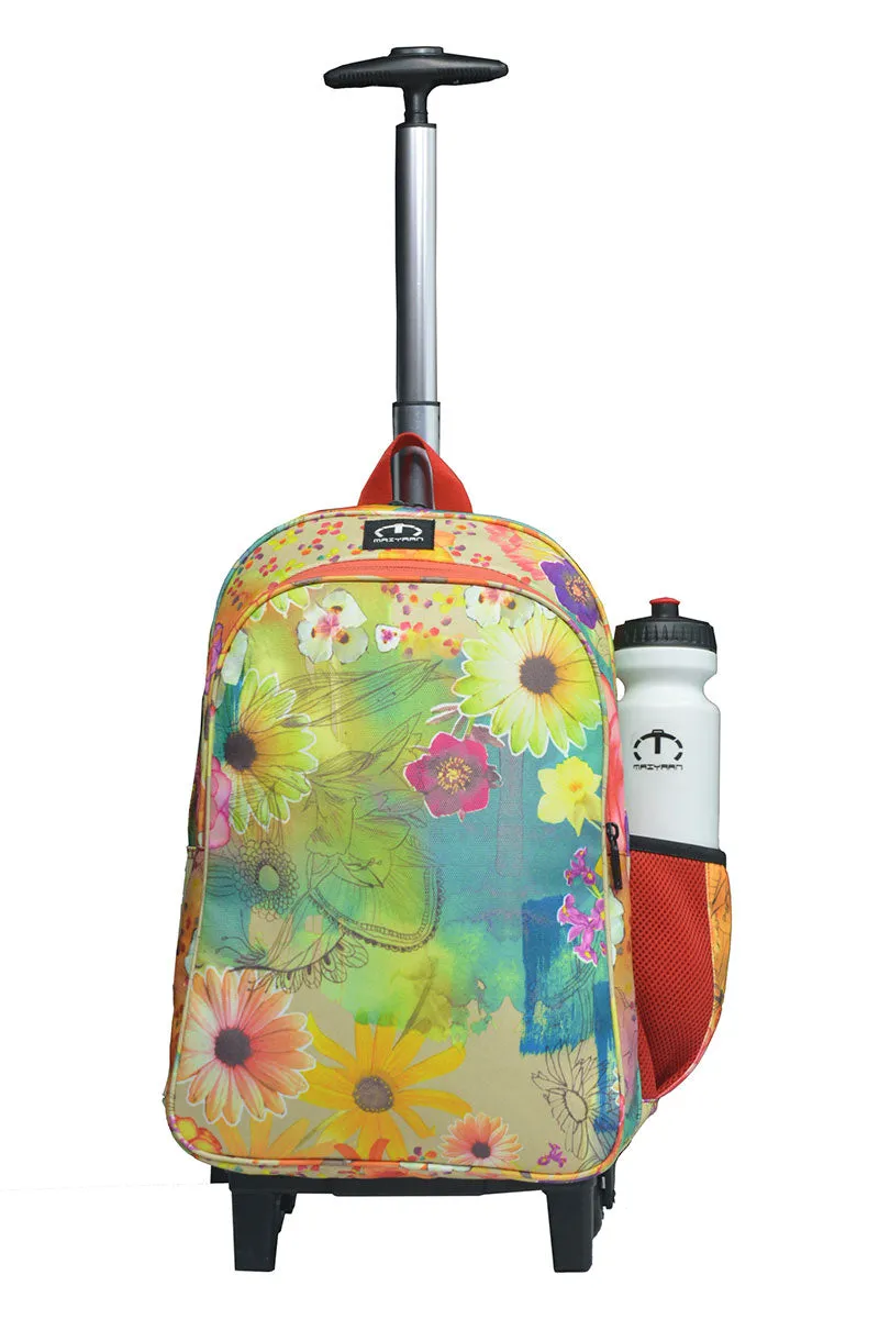 3 IN 1 MULTICOLOR FLOWER SCHOOL TROLLEY BAG [TROLLEY BAG   LUNCH BOX   GEOMETRY POUCH]- CLASS 8 to 10