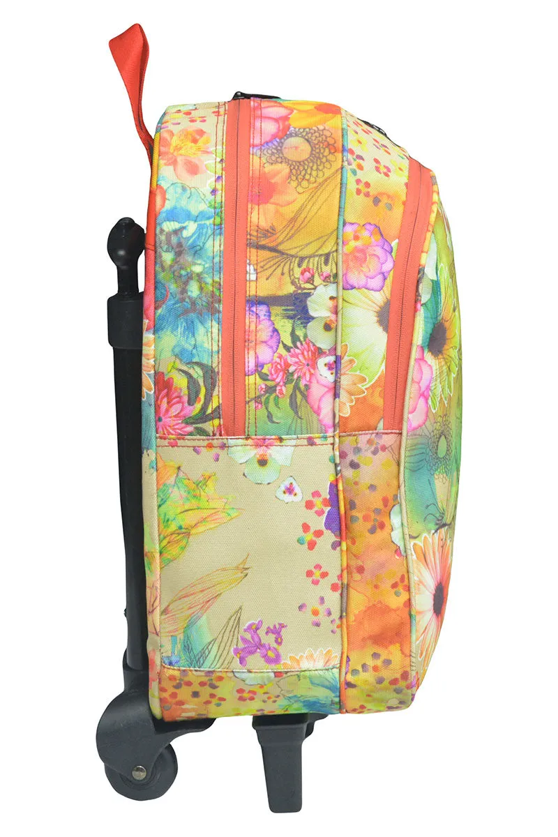3 IN 1 MULTICOLOR FLOWER SCHOOL TROLLEY BAG [TROLLEY BAG   LUNCH BOX   GEOMETRY POUCH]- CLASS 8 to 10