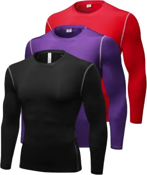 3 Pack Cool Dry Compression Shirts for Men Long Sleeve Baselayer Tops Running Workout T Shirt