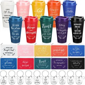 30 Pcs 10 Sets Inspirational Christian Gift Bulk for Women 16 oz Bible Verse Tumblers Cups with Lid Scripture Makeup Bags Religious Keychains for CNA Nurse Sunday School Teacher Church Gifts