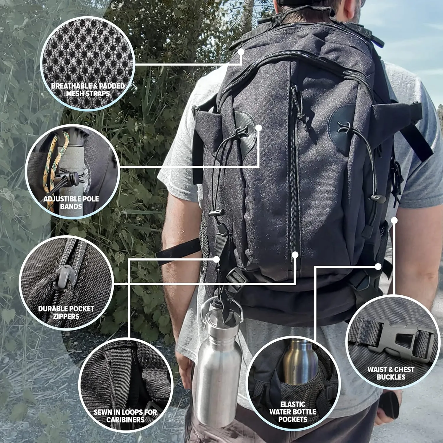 35L Outdoor Transport Backpack for Camping Hiking Daypack Trekking Traveling and Survival Gear for both Men & Women (Black)