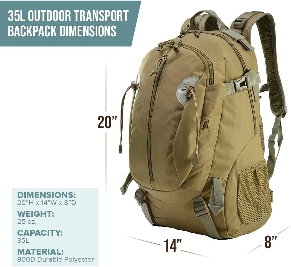 35L Outdoor Transport Backpack for Camping Hiking Daypack Trekking Traveling and Survival Gear for both Men & Women (Black)