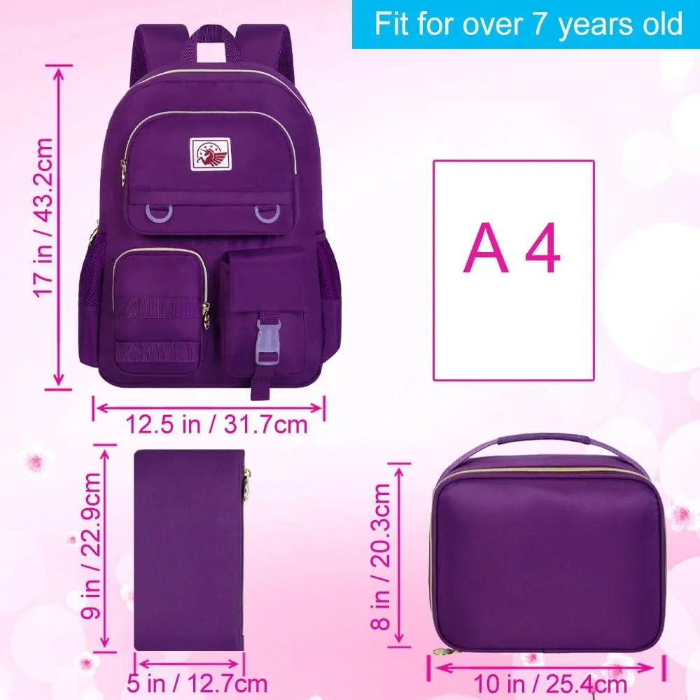 3PCS Laptop Backpack for Girls Women, 15.6" Cute Aesthetic Computer Water Resistant Anti Theft College School Bookbag with Lunch Box for Teens Students - Purple