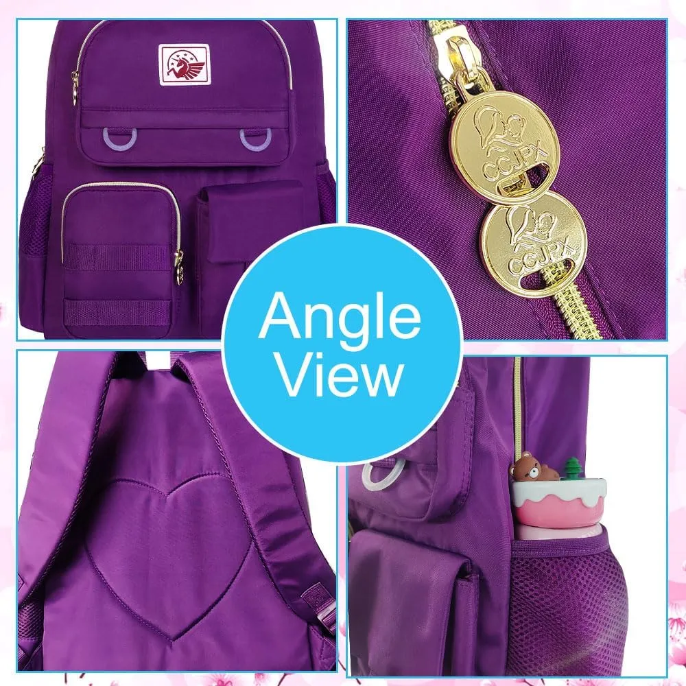 3PCS Laptop Backpack for Girls Women, 15.6" Cute Aesthetic Computer Water Resistant Anti Theft College School Bookbag with Lunch Box for Teens Students - Purple