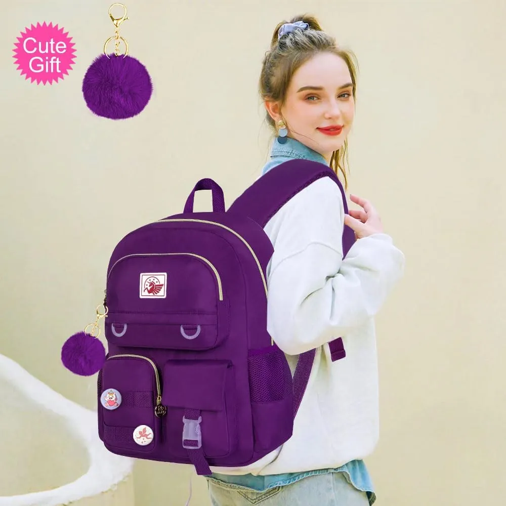 3PCS Laptop Backpack for Girls Women, 15.6" Cute Aesthetic Computer Water Resistant Anti Theft College School Bookbag with Lunch Box for Teens Students - Purple
