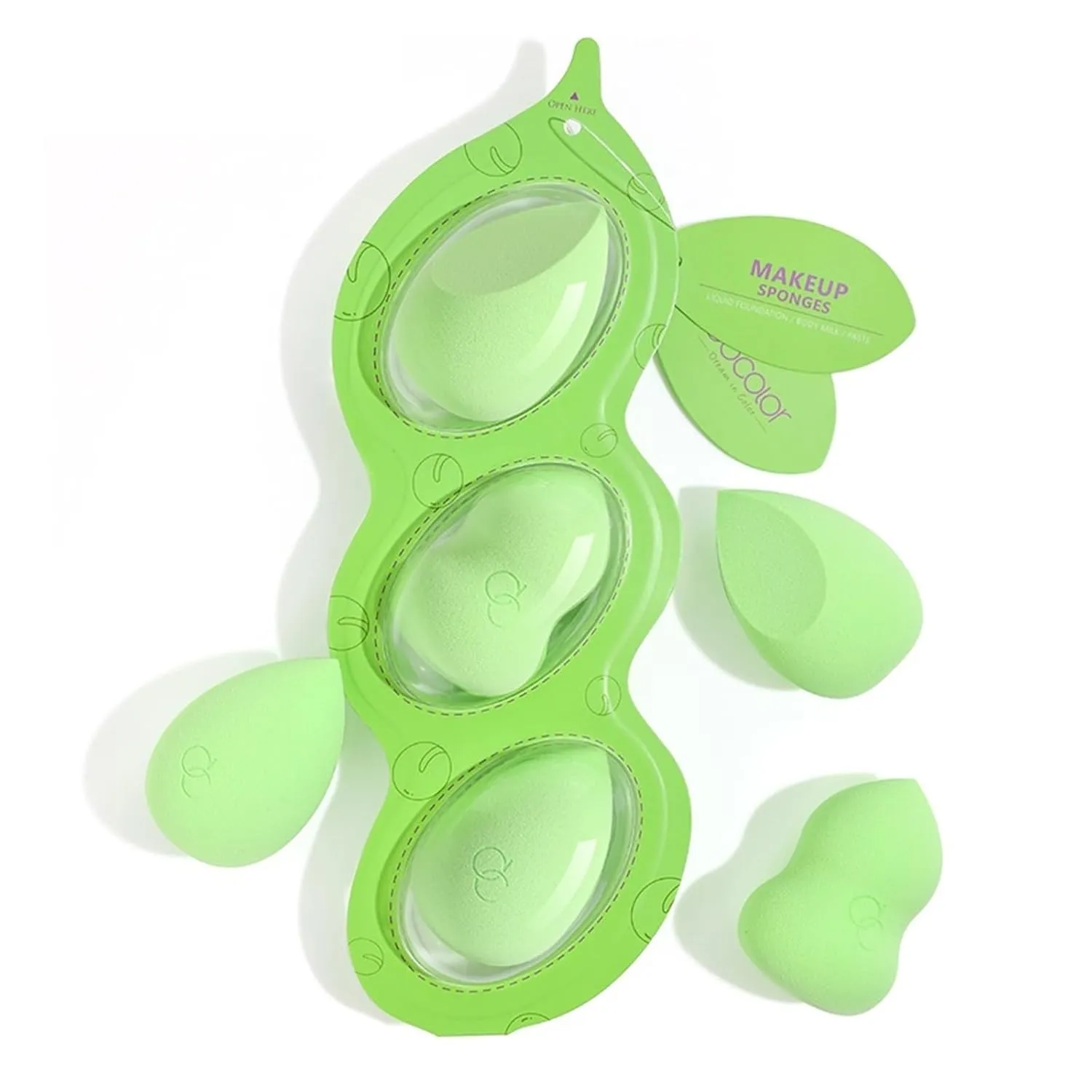 3Pcs Makeup Sponge Set Lovely Pea Pod Shapes Beauty Egg Professional Cosmetic Puff For Foundation Concealer Blending