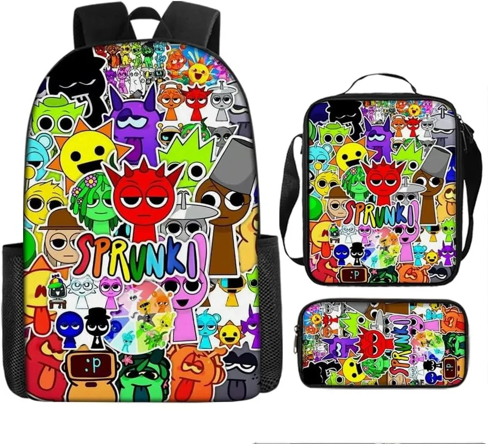 3PCS Sprunki backpack Cartoon Game Backpack Laptop Bag Outdoor Sports Pockets For Travel Backpack 17IN style31
