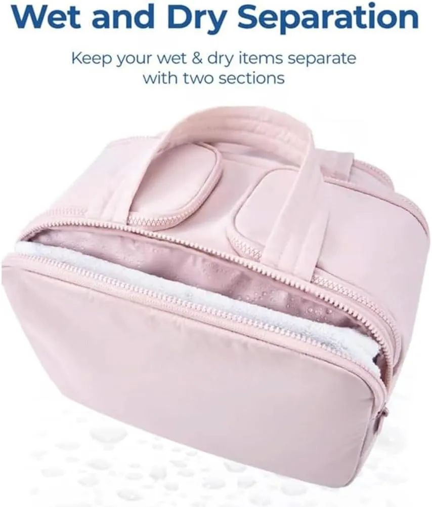4-In-1 Puffy Multi-Functional Toiletry Bag, Travel Toiletry Bag for Women, Lightweight Cosmetic Makeup Organizer with Handle for Accessories Essentials (Dark pink)