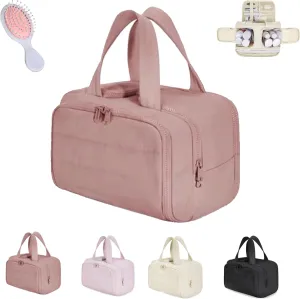 4-In-1 Puffy Multi-Functional Toiletry Bag, Travel Toiletry Bag for Women, Lightweight Cosmetic Makeup Organizer with Handle for Accessories Essentials (Dark pink)