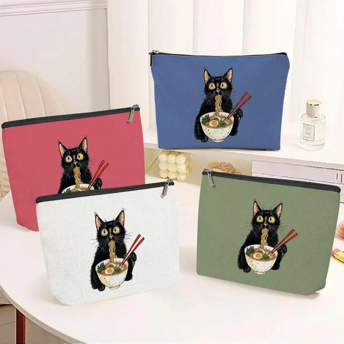 4 Pack Funny Noodles Cat Lover Gifts Cat Gifts for Women Girls Grandma Bestie Teacher Makeup Bag,Travel Essentials Cosmetic Bags for Women, Travel Toiletry Bag Mothers Day Birthday Christmas