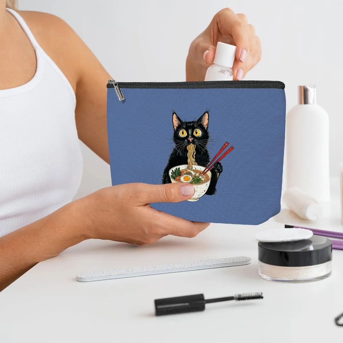 4 Pack Funny Noodles Cat Lover Gifts Cat Gifts for Women Girls Grandma Bestie Teacher Makeup Bag,Travel Essentials Cosmetic Bags for Women, Travel Toiletry Bag Mothers Day Birthday Christmas