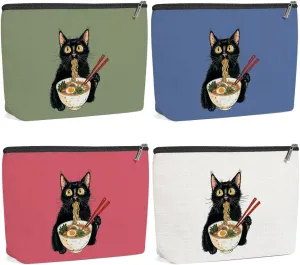 4 Pack Funny Noodles Cat Lover Gifts Cat Gifts for Women Girls Grandma Bestie Teacher Makeup Bag,Travel Essentials Cosmetic Bags for Women, Travel Toiletry Bag Mothers Day Birthday Christmas