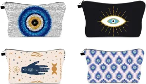 4 Pieces Set Makeup Bags Cute Cosmetic Pouch Allover Print Travel Zipper Cosmetic Organizer Stylish Toiletry Bag for Women Supplies Christmas (Evil-Eye)