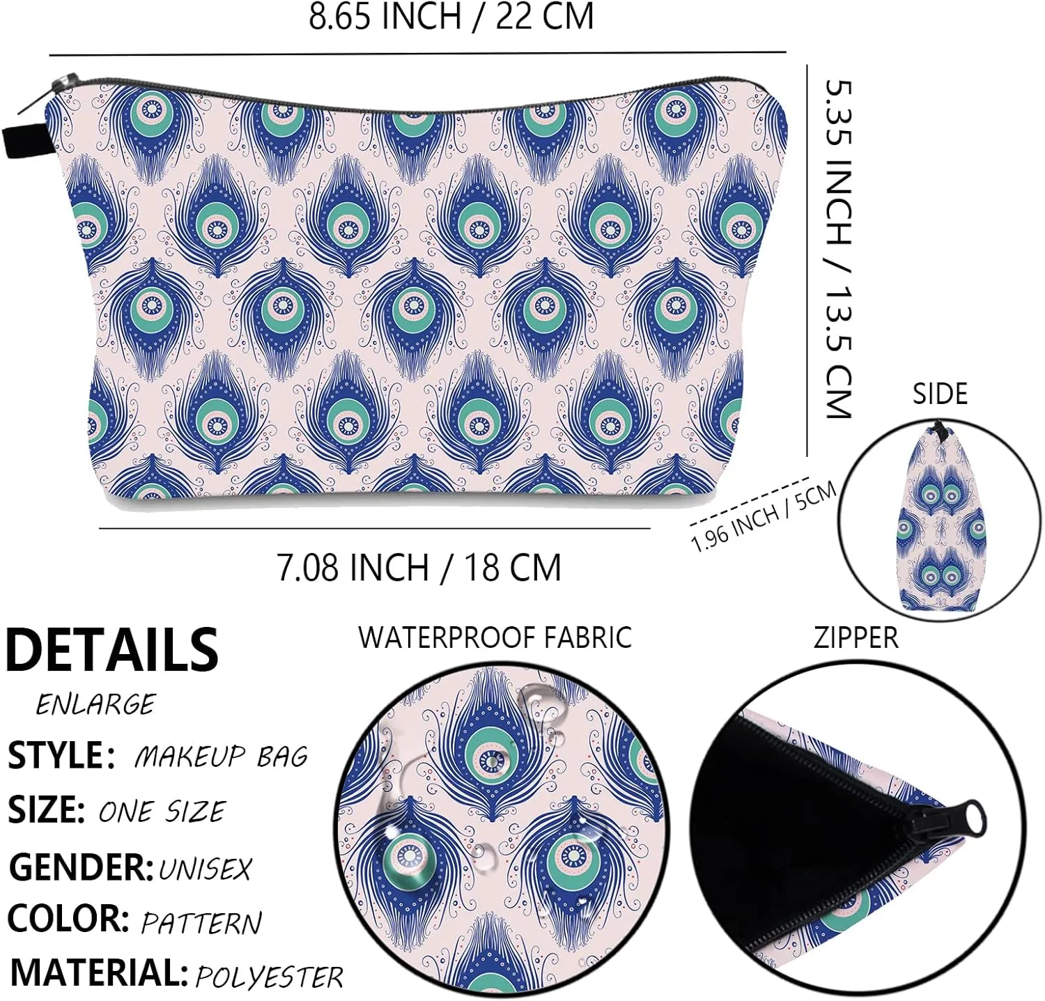 4 Pieces Set Makeup Bags Cute Cosmetic Pouch Allover Print Travel Zipper Cosmetic Organizer Stylish Toiletry Bag for Women Supplies Christmas (Evil-Eye)