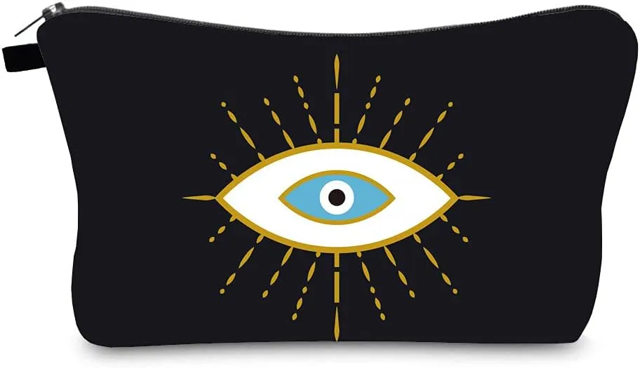 4 Pieces Set Makeup Bags Cute Cosmetic Pouch Allover Print Travel Zipper Cosmetic Organizer Stylish Toiletry Bag for Women Supplies Christmas (Evil-Eye)