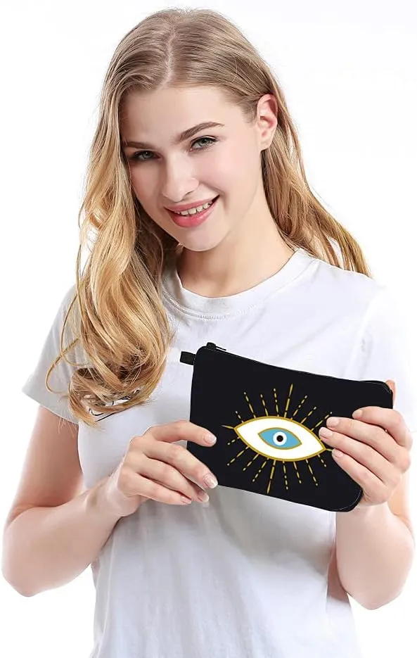 4 Pieces Set Makeup Bags Cute Cosmetic Pouch Allover Print Travel Zipper Cosmetic Organizer Stylish Toiletry Bag for Women Supplies Christmas (Evil-Eye)
