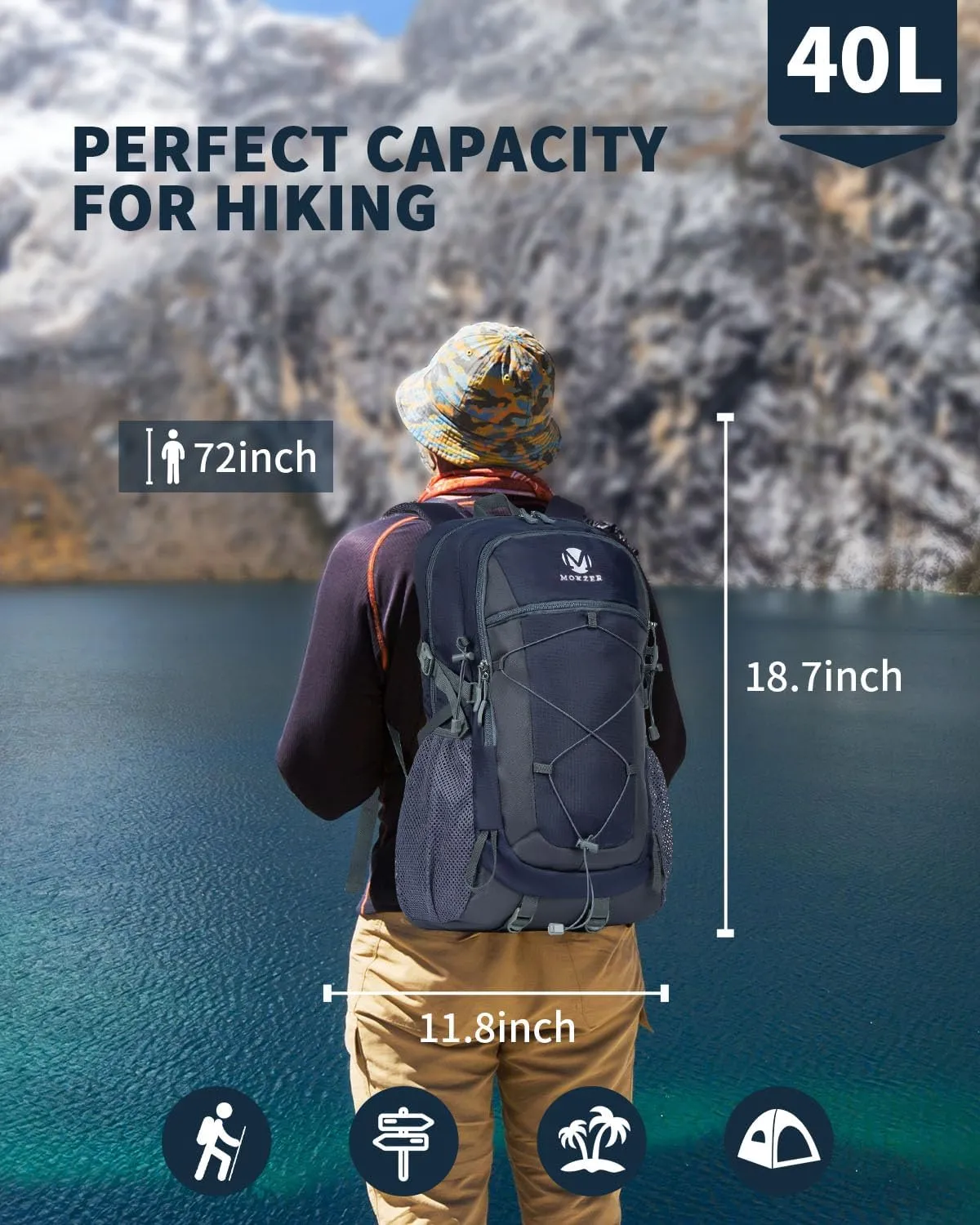 40L Hiking Backpack Lightweight Water Resistant Camping Outdoor Sport Trekking Travel Daypack for Men Women（Blue A）